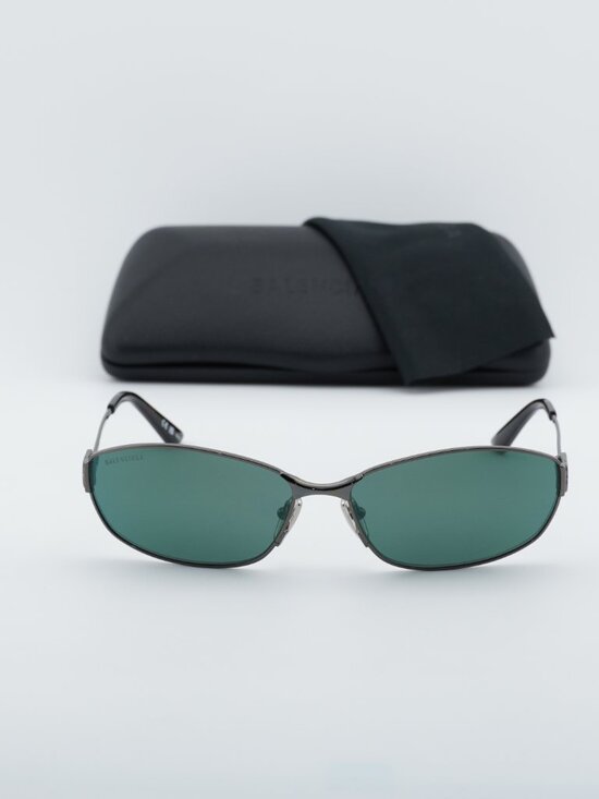 Balenciaga BB0336S 005 Unisex Oval Sunglasses - Grey / Green Mirror